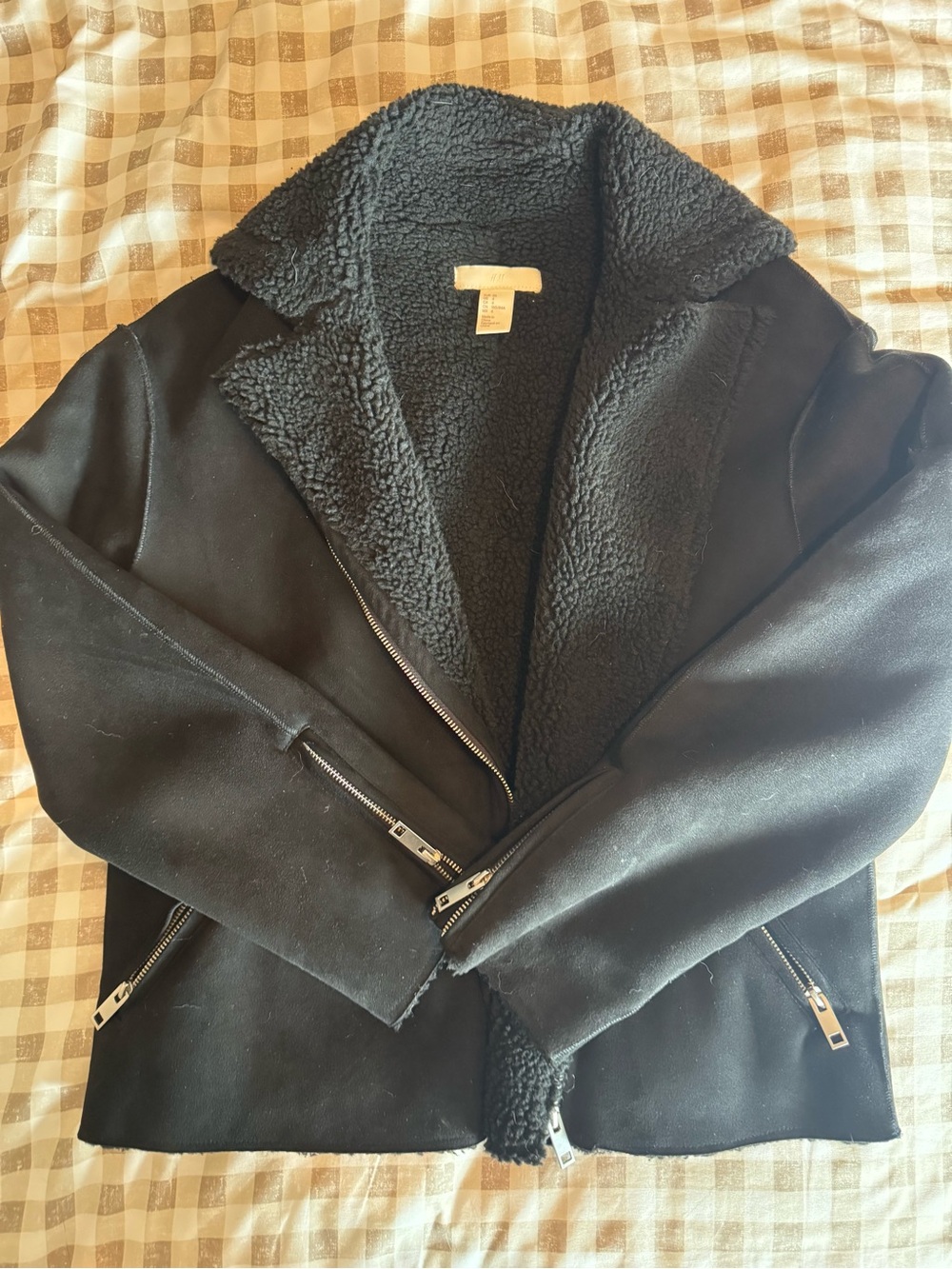 H&M Black Faux Shearling Moto Jacket